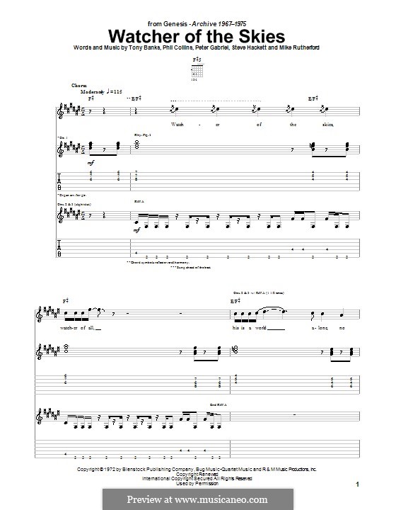 Watcher of the Skies (Genesis): For guitar with tab by Tony Banks, Mike Rutherford, Steve Hackett
