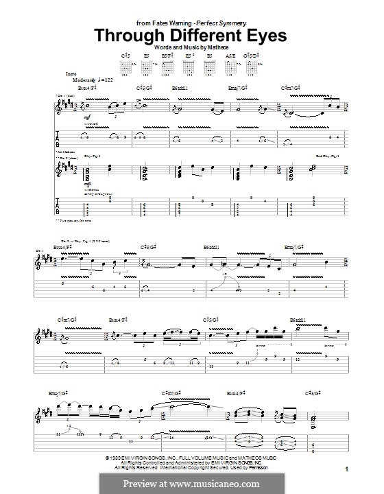 Through Different Eyes: For guitar with tab by Jim Matheos