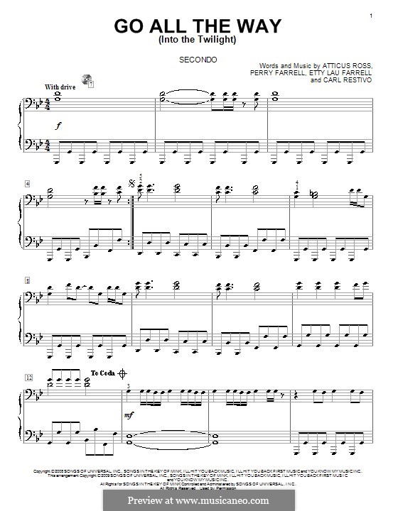 Go All the Way (Into the Twilight): For piano four hands by Atticus Ross, Carl Restivo, Etty Lau Farrell