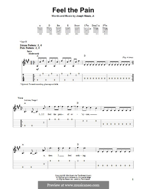 Feel the Pain (Dinosaur Jr.) by J. Mascis Jr. sheet music on MusicaNeo Feel the Pain (Dinosaur Jr.) by J. Mascis Jr. sheet music on MusicaNeo