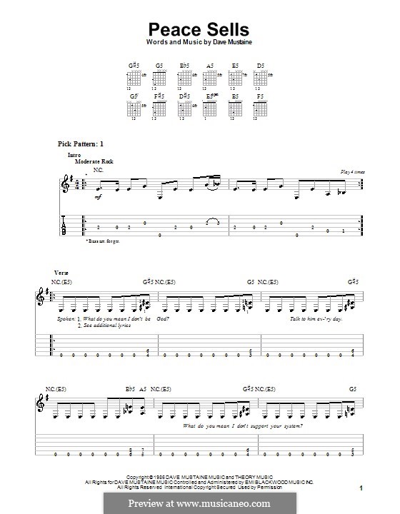 Peace Sells (Megadeth): For guitar (very easy version) by Dave Mustaine