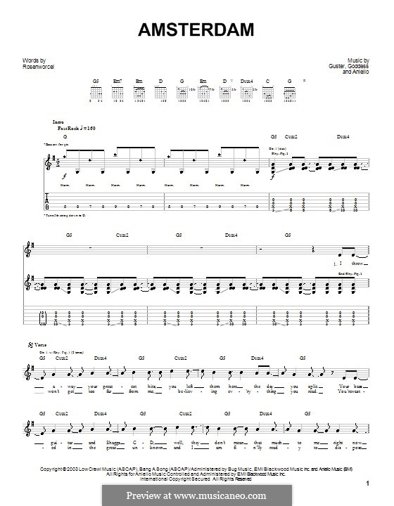 Amsterdam (Guster): For guitar with tab by Ron Aniello, Tony Goddess, Brian Rosenworcel