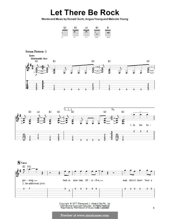 Let There Be Rock (AC/DC): For guitar (very easy version) by Angus Young, Bon Scott, Malcolm Young