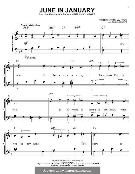 June in January: For easy piano by Leo Robin, Ralph Rainger