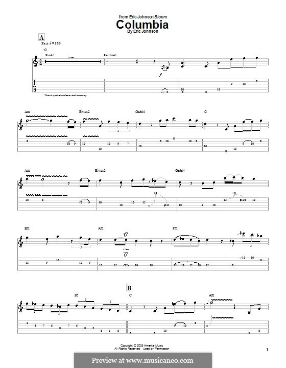 Columbia: For guitar with tab by Eric Johnson