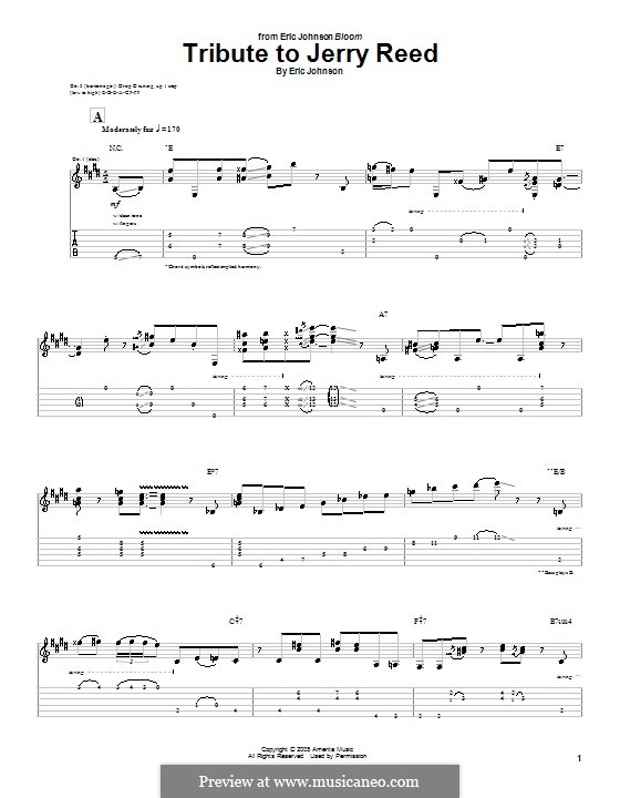 Tribute to Jerry Reed: For guitar with tab by Eric Johnson