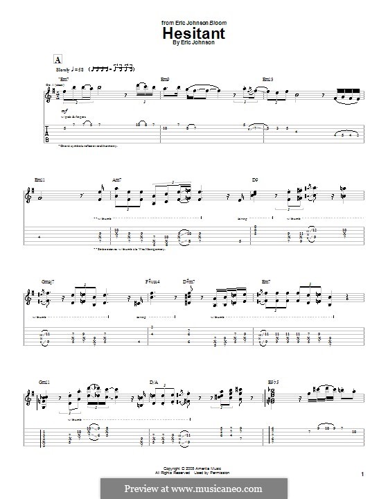 Hesitant: For guitar with tab by Eric Johnson