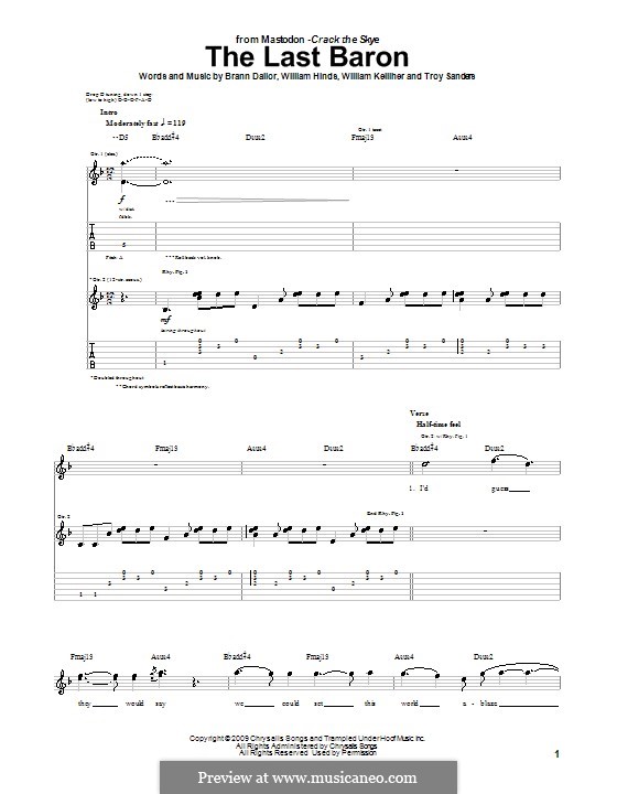 The Last Baron (Mastodon): For guitar with tab by Brann Dailor, Troy Sanders, William Hinds, William Kelliher