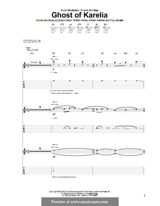 Ghost of Karelia (Mastodon): For guitar with tab by Brann Dailor, Troy Sanders, William Hinds, William Kelliher
