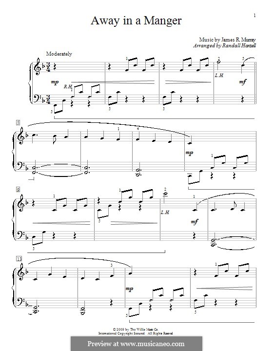 Away in a Manger (Printable Scores): For piano by James R. Murray