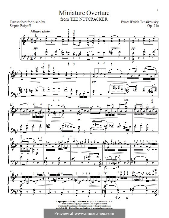 No.1 Miniature Overture : For piano (with fingering) by Pyotr Tchaikovsky