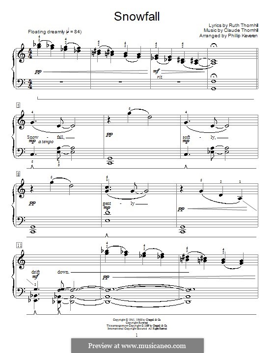 Snowfall (Tony Bennett): For easy piano by Claude Thornhill, Ruth Thornhill
