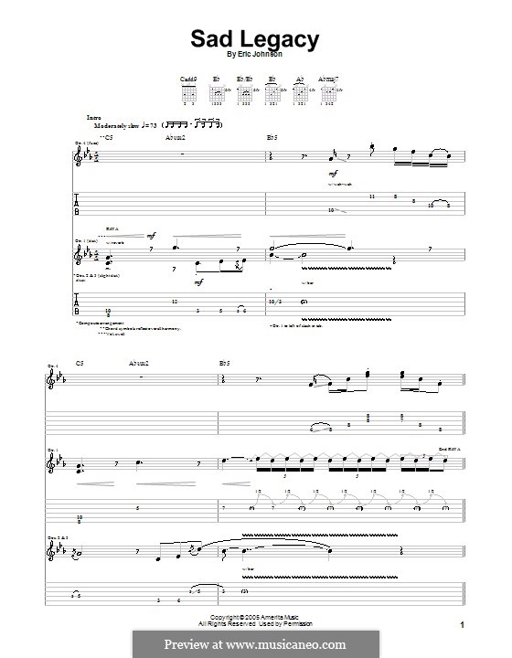 Sad Legacy: For guitar with tab by Eric Johnson
