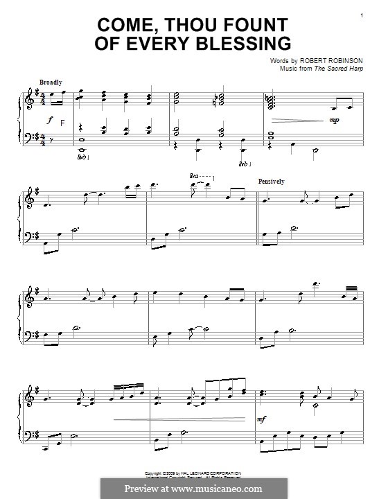 Come, Thou Fount of Every Blessing: For piano by John Wyeth