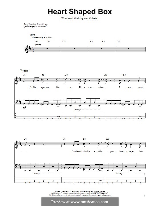 Heart Shaped Box (Nirvana): For bass guitar with tab by Kurt Cobain