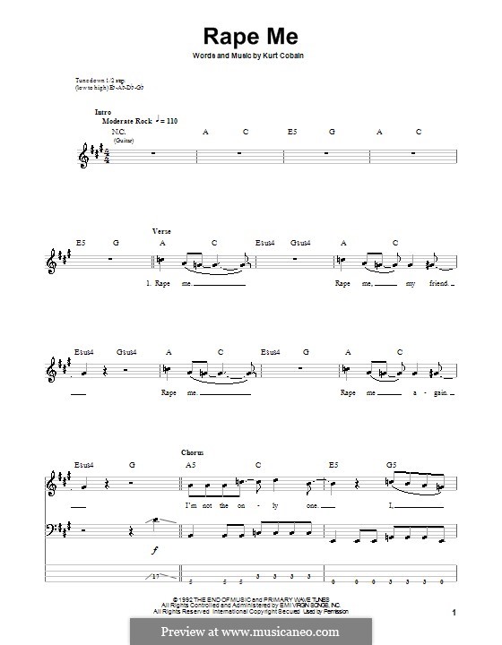 Rape Me (Nirvana): For bass guitar with tab by Kurt Cobain