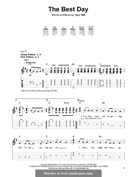 The Best Day: For guitar (very easy version) by Taylor Swift