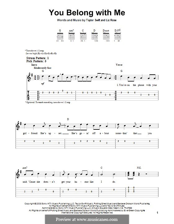 You Belong with Me (Taylor Swift): For guitar (very easy version) by Liz Rose