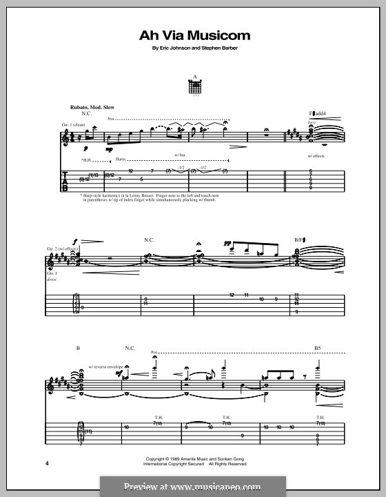 Ah Via Musicom: For guitar with tab by Stephen Barber