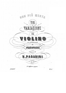 Variations on 'Non più mesta' for Violin and Piano, Op.12: Variations on 'Non più mesta' for Violin and Piano by Niccolò Paganini