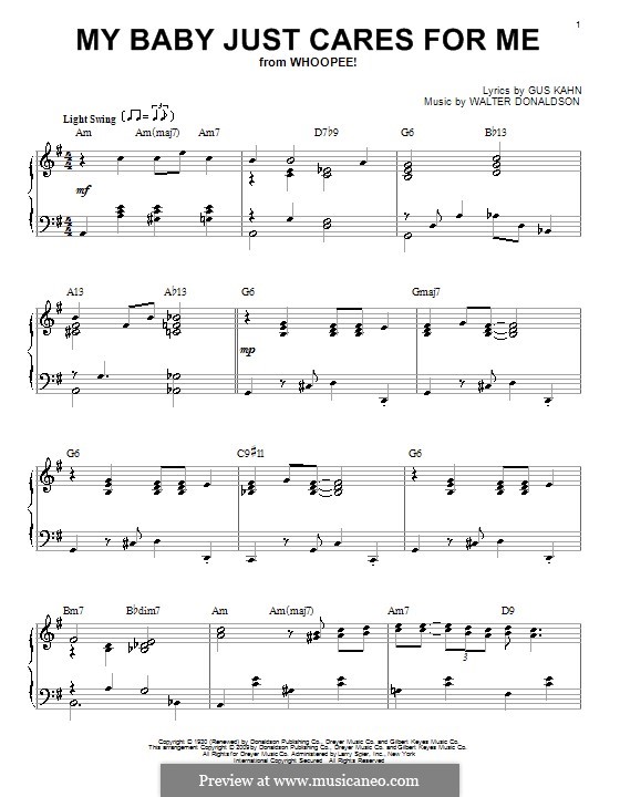 My Baby Just Cares for Me (Nina Simone): For piano by Walter Donaldson