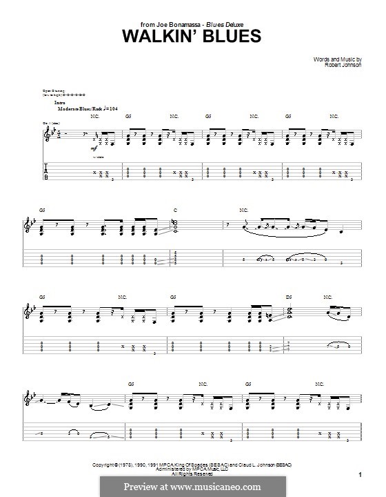 Walkin' Blues (Eric Clapton): For guitar with tab by Robert Leroy Johnson