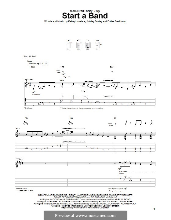 Start a Band (Brad Paisley featuring Keith Urban): For guitar with tab by Ashley Gorley, Dallas Davidson, Kelley Lovelace