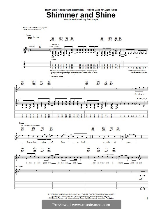 Shimmer and Shine (Ben Harper and Relentless7): For guitar with tab by Ben Harper