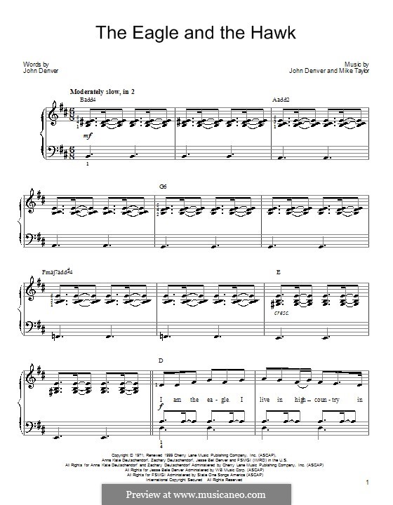 The Eagle and the Hawk: For easy piano by John Denver, Mike Taylor