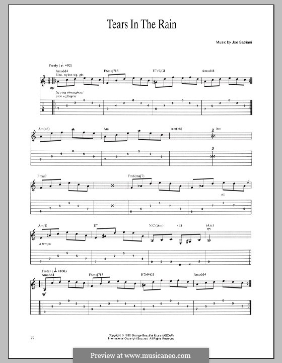 Tears in the Rain: For guitar with tab by Joe Satriani