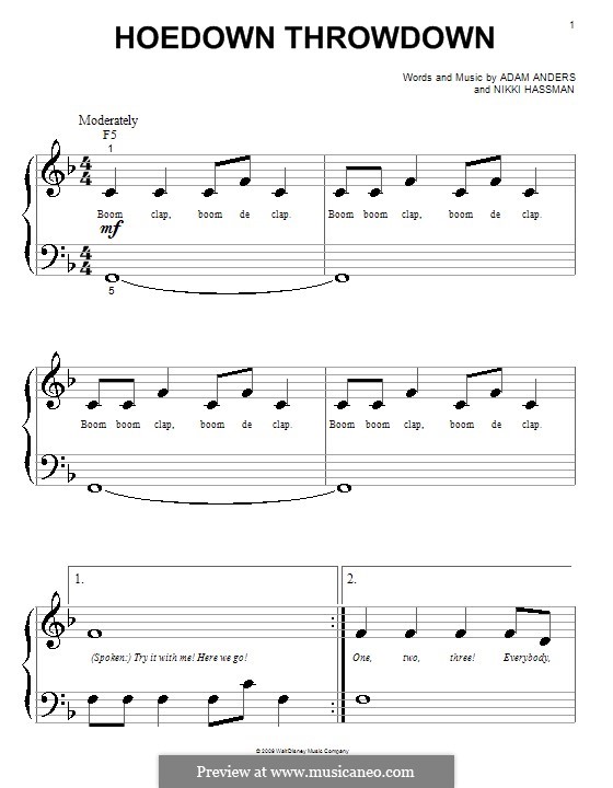 Hoedown Throwdown (Miley Cyrus): For piano (very easy version) by Adam Anders, Nikki Hassman