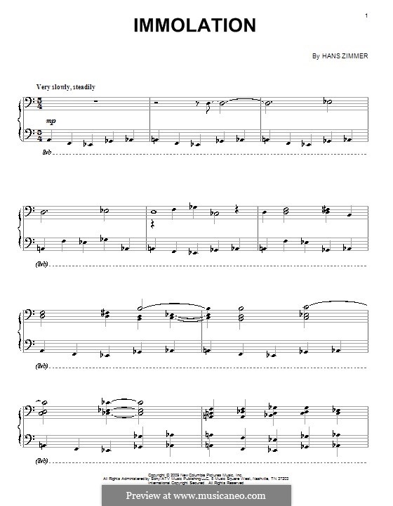 Immolation: For piano by Hans Zimmer