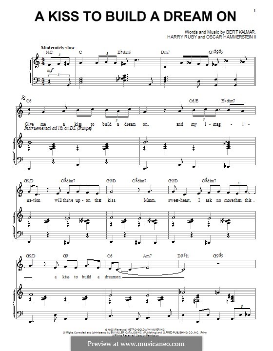 A Kiss to Build a Dream on: For voice and piano (or guitar) by Bert Kalmar, Harry Ruby