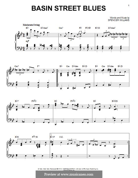 Basin Street Blues (Louis Armstrong): For voice and piano (or guitar) by Spencer Williams