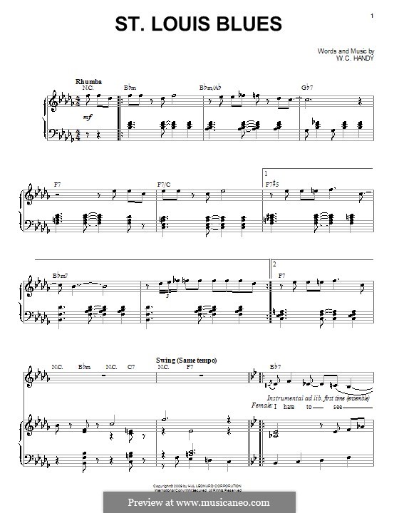 St. Louis Blues: For voice and piano or guitar (Louis Armstrong) by William Christopher Handy
