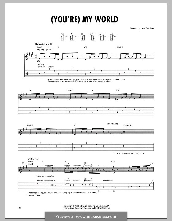 (You're) My World: For guitar with tab by Joe Satriani