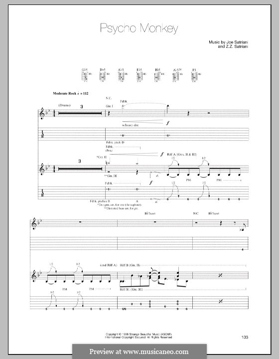 Psycho Monkey: For guitar with tab by Z. Z. Satriani