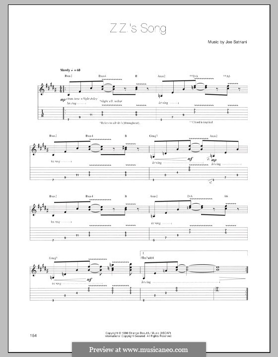 Z.Z.'s Song: For guitar with tab by Joe Satriani