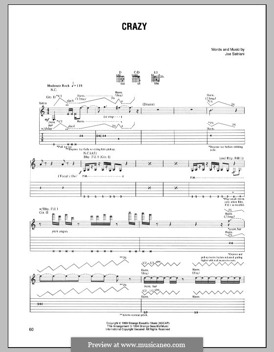 Crazy: For guitar with tab by Joe Satriani