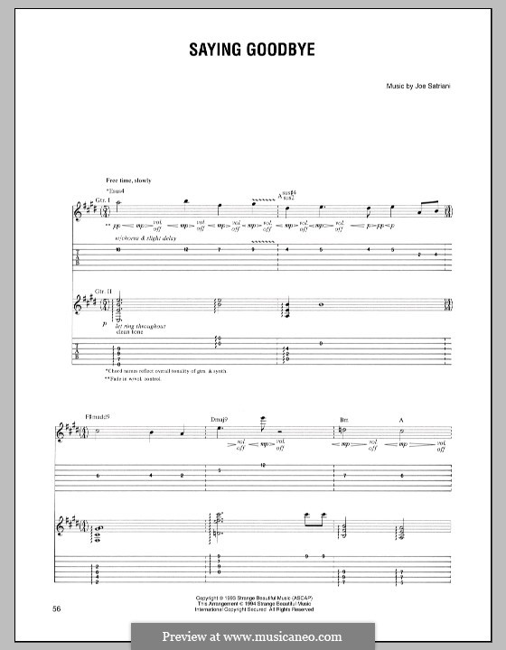 Saying Goodbye: For guitar with tab by Joe Satriani