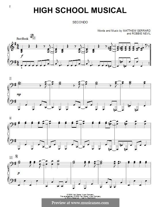 High School Musical (from High School Musical 3): For piano four hands by Matthew Gerrard, Robbie Nevil