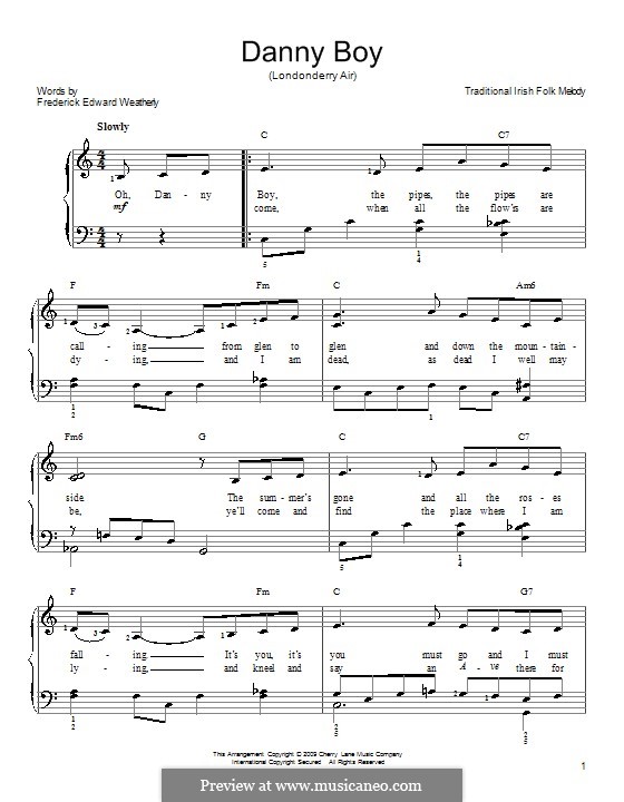 Danny boy sheet music free key of david
