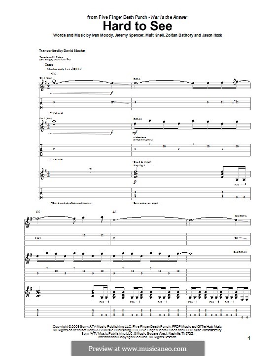 Hard To See (Five Finger Death Punch): For guitar by Ivan L. Moody, Jason Hook, Jeremy Spencer, Matthew Snell, Zoltán Bathory