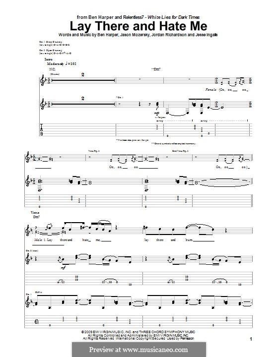 Lay There and Hate Me (Ben Harper and Relentless7): For guitar with tab by Jason Mozersky, Jesse Ingalls, Jordan Richardson