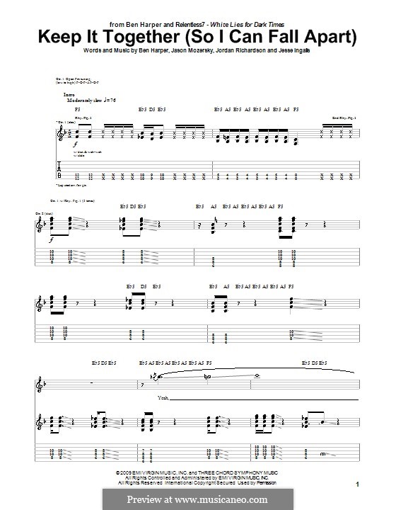 Keep It Together (So I Can Fall Apart): For guitar with tab (Ben Harper and Relentless7) by Jason Mozersky, Jesse Ingalls, Jordan Richardson