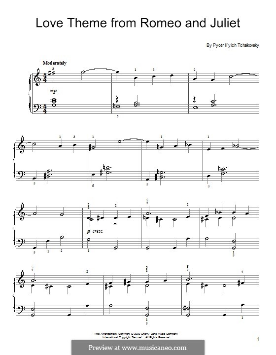 Love Theme: Arrangement for easy piano by Pyotr Tchaikovsky