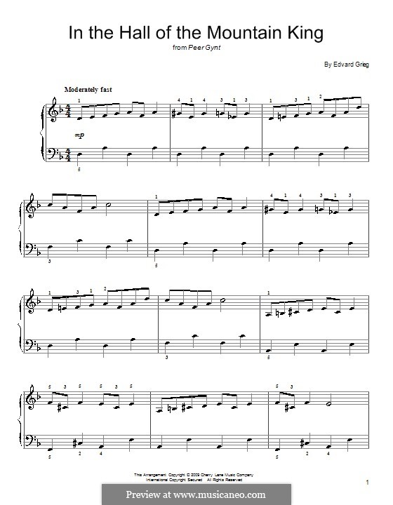 Suite No.1. In the Hall of the Mountain King (Printable Scores), Op.46 No.4: For easy piano by Edvard Grieg