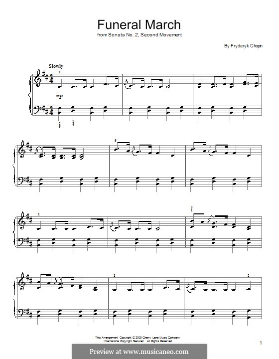 Sonata for Piano No.2 in B Flat Minor, Op.35: Movement III, for easy piano by Frédéric Chopin