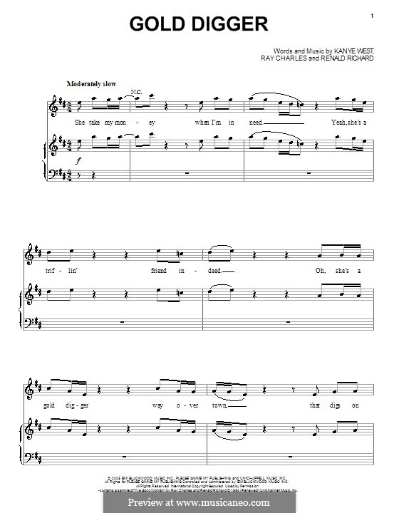 Gold Digger sheet music for piano solo (PDF-interactive)