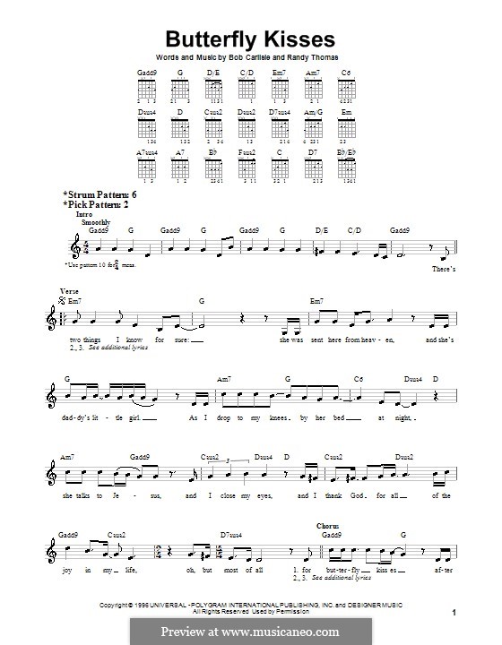Butterfly Kisses by R. Thomas sheet music on MusicaNeo